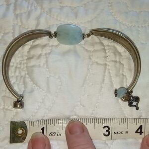 Vintage Handmade Artisan 925 Hammered Silver & Aquamarine Stone Bracelet